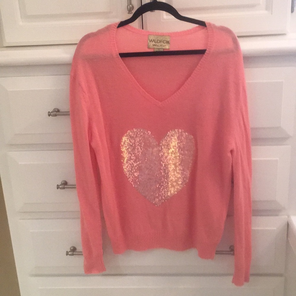 Wildfox v-neck Angora sweater sequin heart